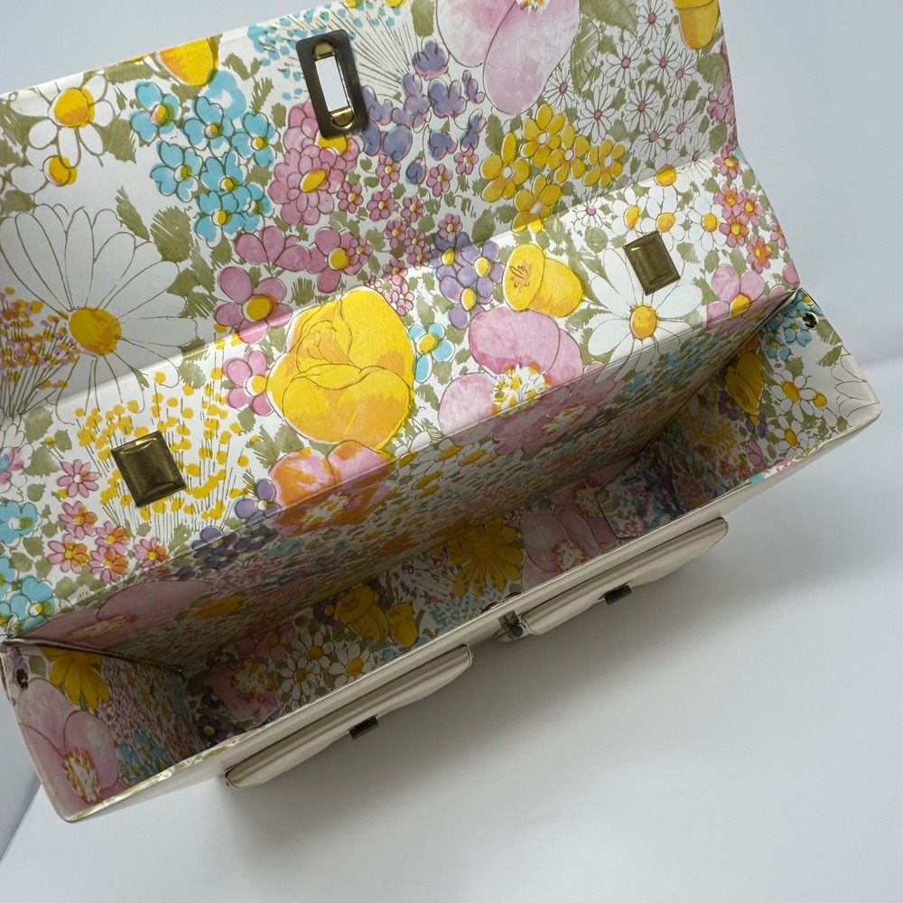 Vintage Midcentury Cream Faux Leather Briefcase Attache Case Top Handle Bag - Picture 9 of 12